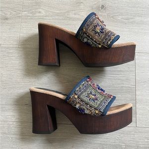 Sbicca Vintage Collection Embellished Wood Block Heels